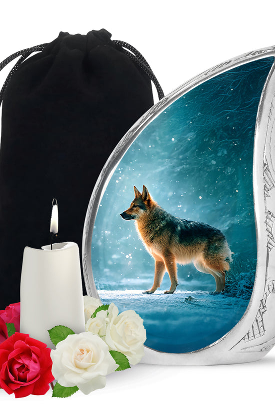 Snowfall Memorial Urn For Dogs - German Shephard Cremation Urn For Sale