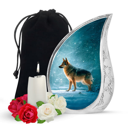 Snowfall Memorial Urn For Dogs - German Shephard Cremation Urn For Sale