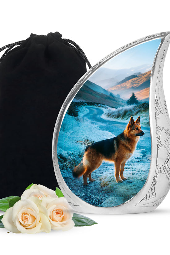 German Shephard In Snow - Burial Urns For Pet Dog Ashes