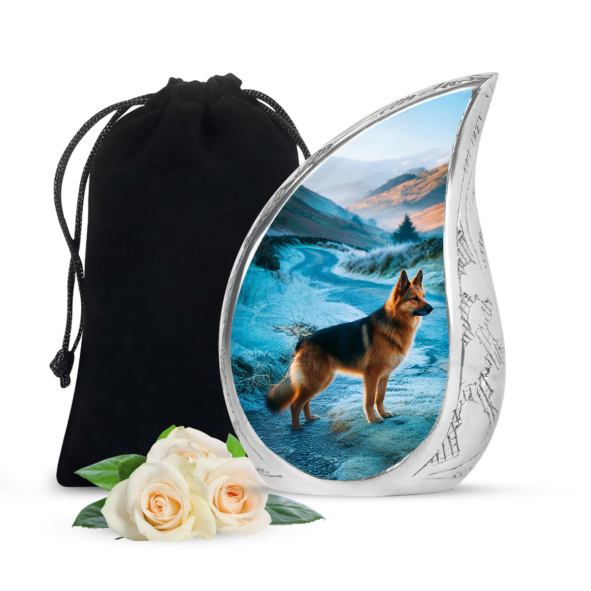 German Shephard In Snow - Burial Urns For Pet Dog Ashes