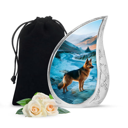 German Shephard In Snow - Burial Urns For Pet Dog Ashes