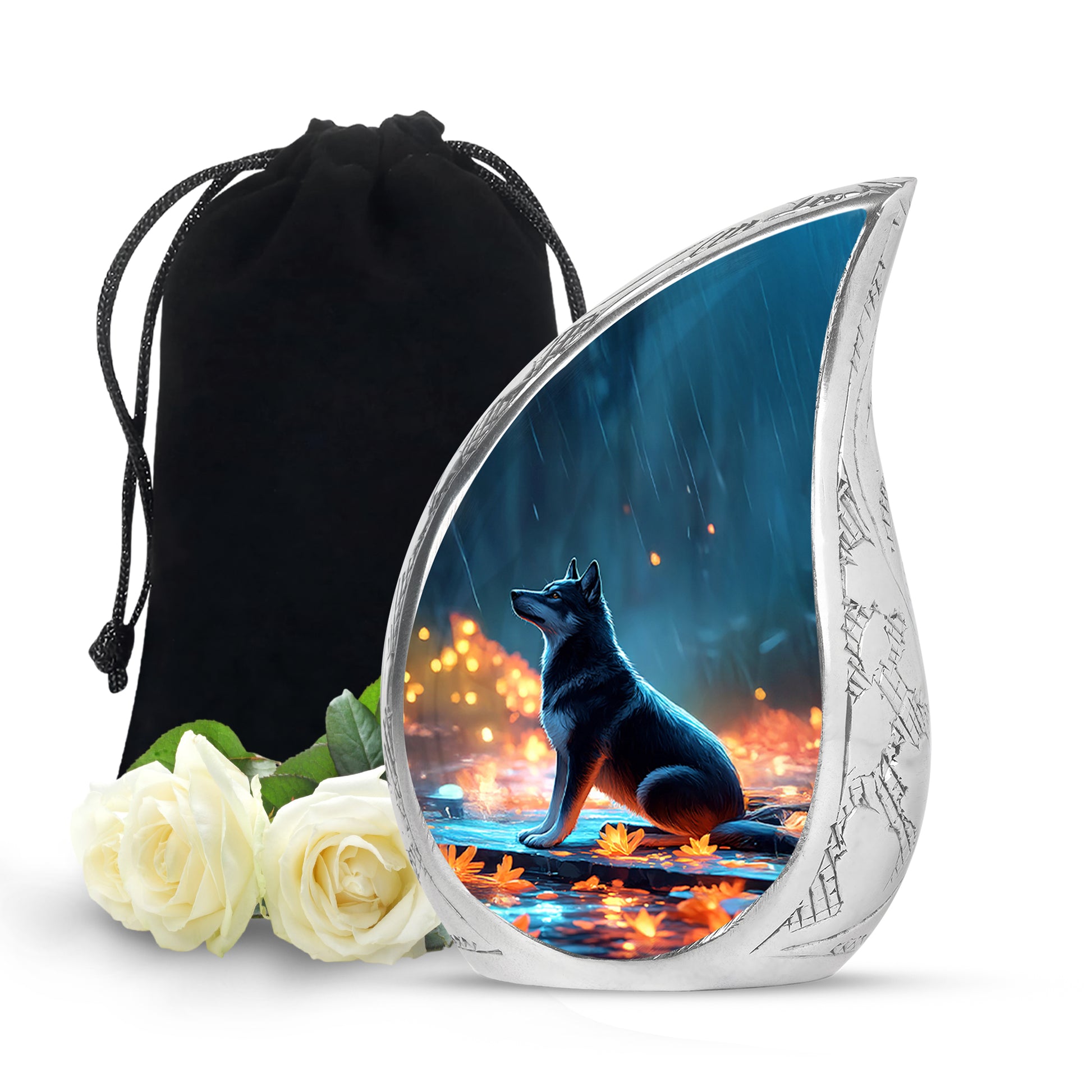 Dog in Rain Scenic Urns - Handracfted Personalized Urns For Pet Ashes