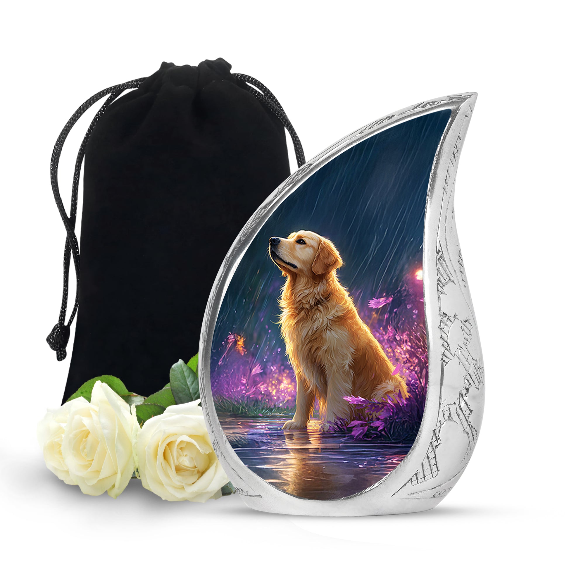 Golden Retriever Memorial Urn - Glowing Flowers Cremation Urn For Pet Dog