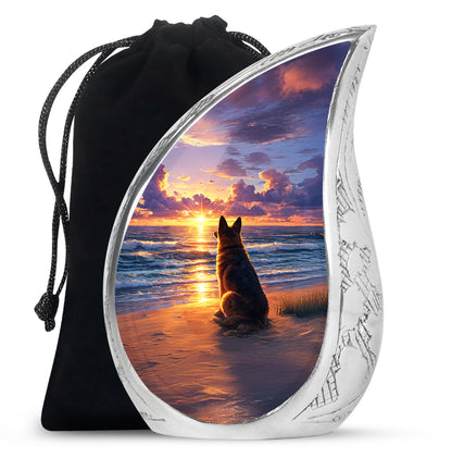 German Shepherd Tribute Funeral Urn - Ocean Sunset Memorial For Dog Ashes