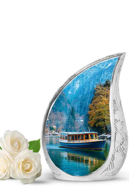 Blue Resounding Boat Memorial Urn for Ashes - 10-inch, 200 cu in - Karyliz