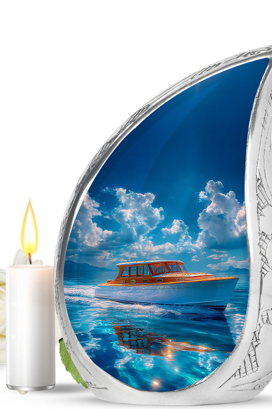 Blue Boat Cremation Urns - Opulent Legacy 10-inch, 200 cu in - Karyliz