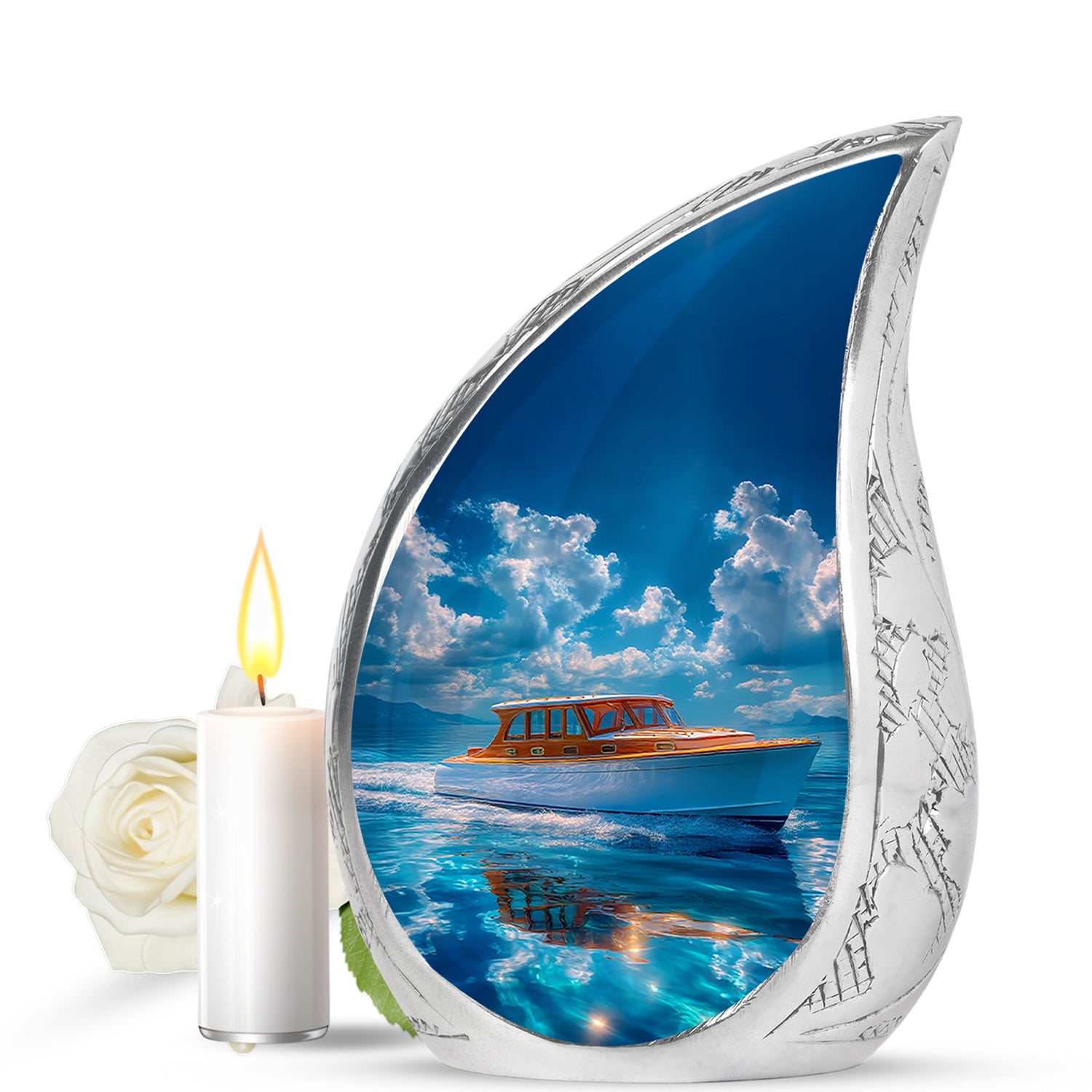 Blue Boat Cremation Urns - Opulent Legacy 10-inch, 200 cu in - Karyliz