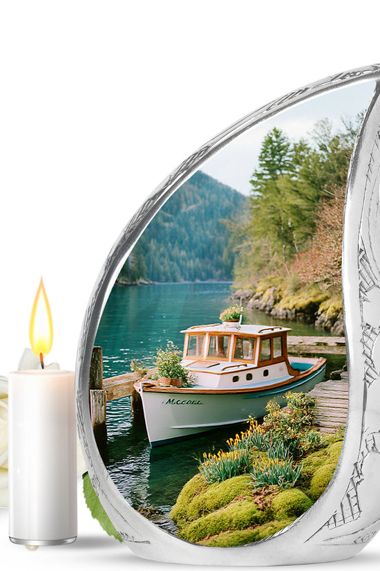 Teal Stately Boat Cremation Urns for Human Ashes - 10-inch, 200 cu in - Karyliz