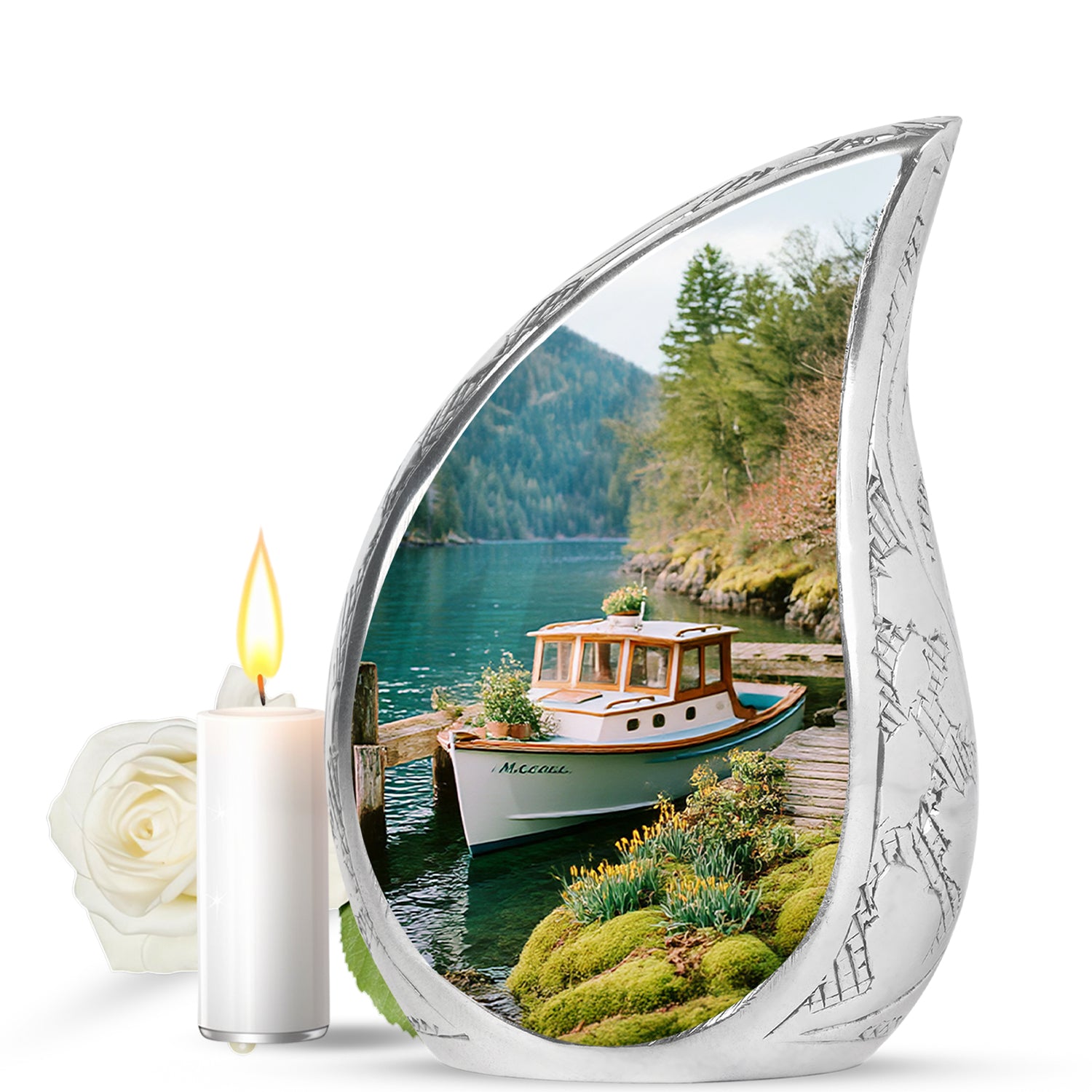 Teal Stately Boat Cremation Urns for Human Ashes - 10-inch, 200 cu in - Karyliz