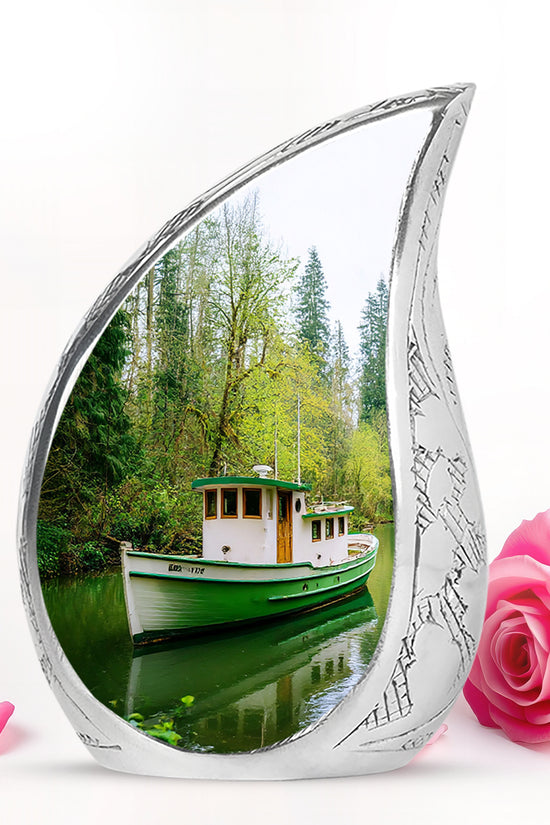 Green Boat Cremation Urns - Glorious Memorial 10-inch, 200 cu in - Karyliz