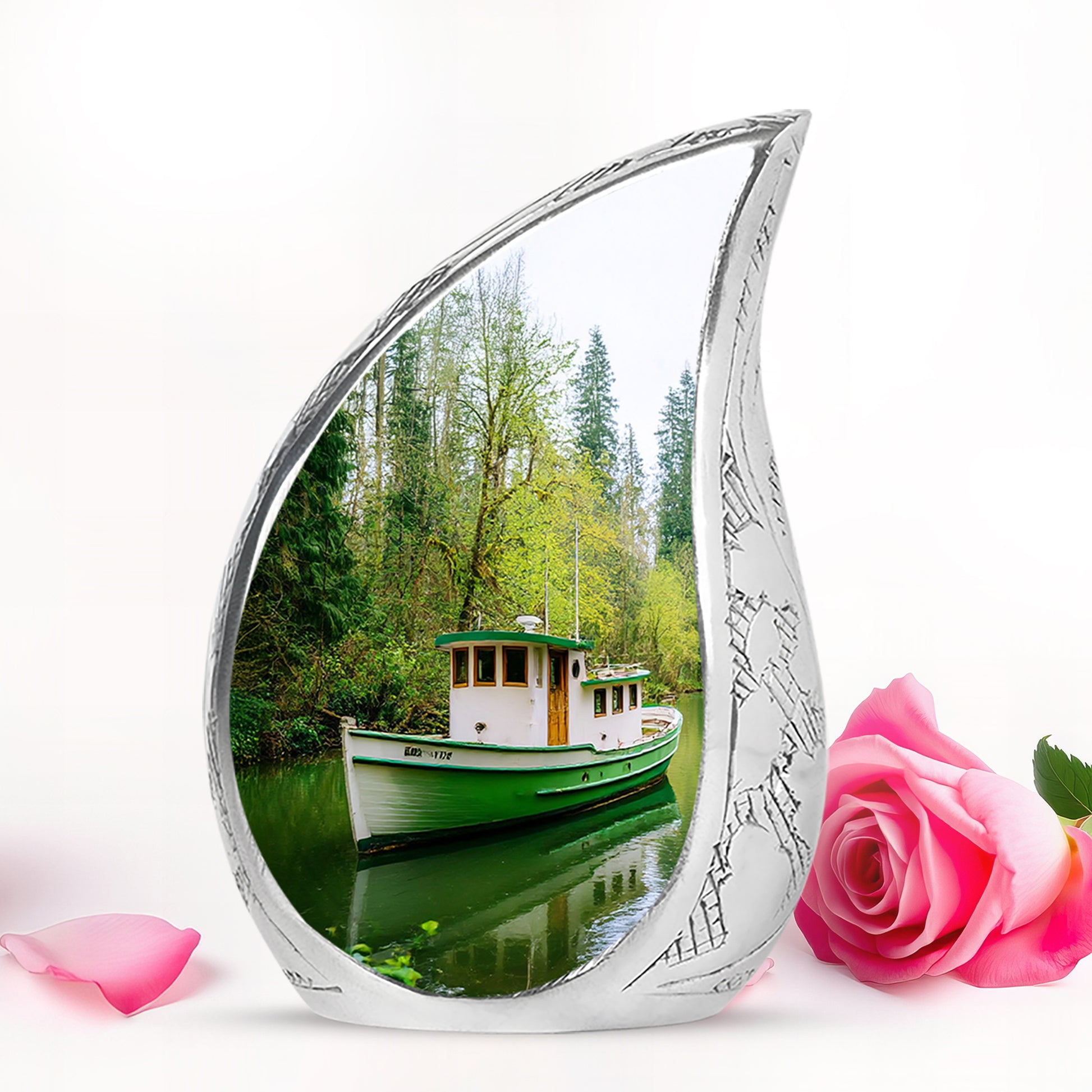 Green Boat Cremation Urns - Glorious Memorial 10-inch, 200 cu in - Karyliz