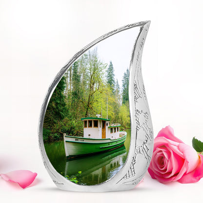 Green Boat Cremation Urns - Glorious Memorial 10-inch, 200 cu in - Karyliz