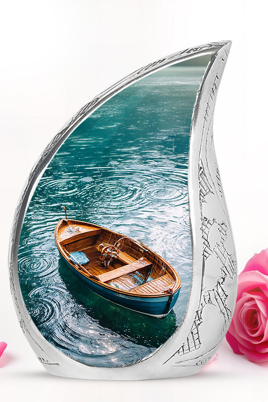 Personalized Elegant Boat Cremation Urns - Teal 10-inch, 200 cu in - Karyliz