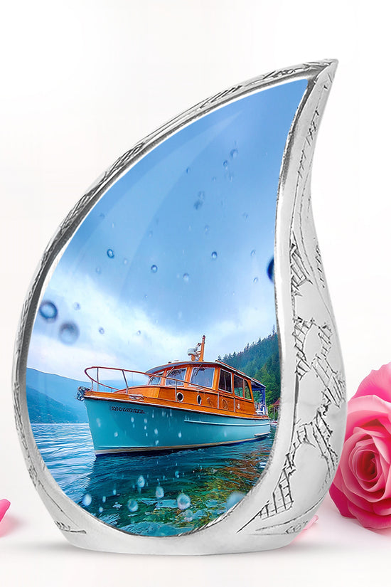 Lustrous Boat Cremation Urns for Human Ashes - Blue 10-inch - Karyliz