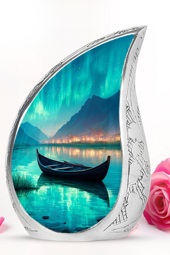 Personalized Teal Sovereign Boat Cremation Urns for Human Ashes - 10-inch, 200 cu in - Karyliz
