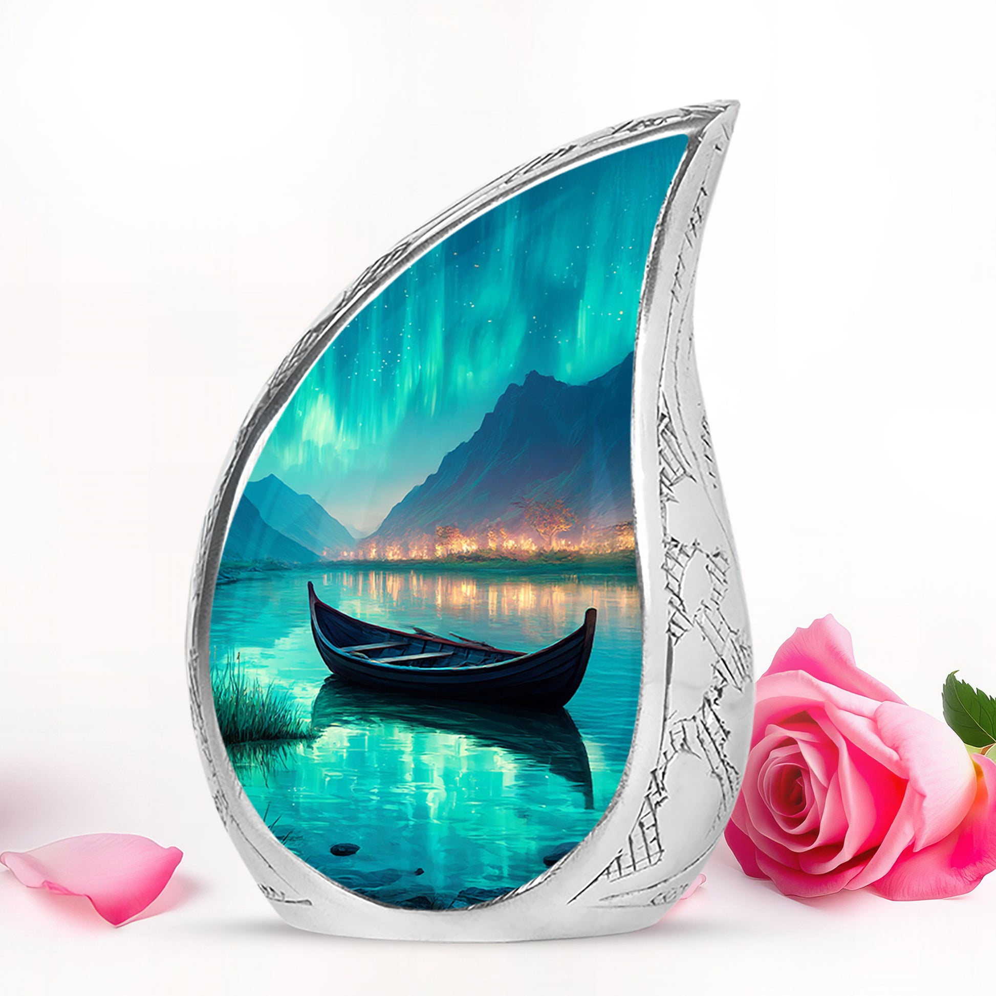 Personalized Teal Sovereign Boat Cremation Urns for Human Ashes - 10-inch, 200 cu in - Karyliz