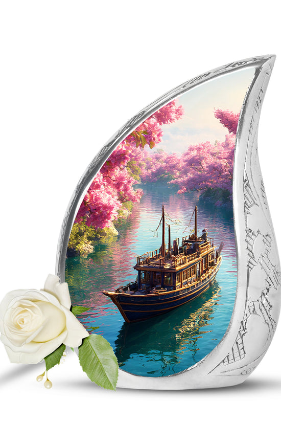Personalized Pink Sovereign Boat Cremation Urns for Human Ashes - 10-inch, 200 cu in - Karyliz