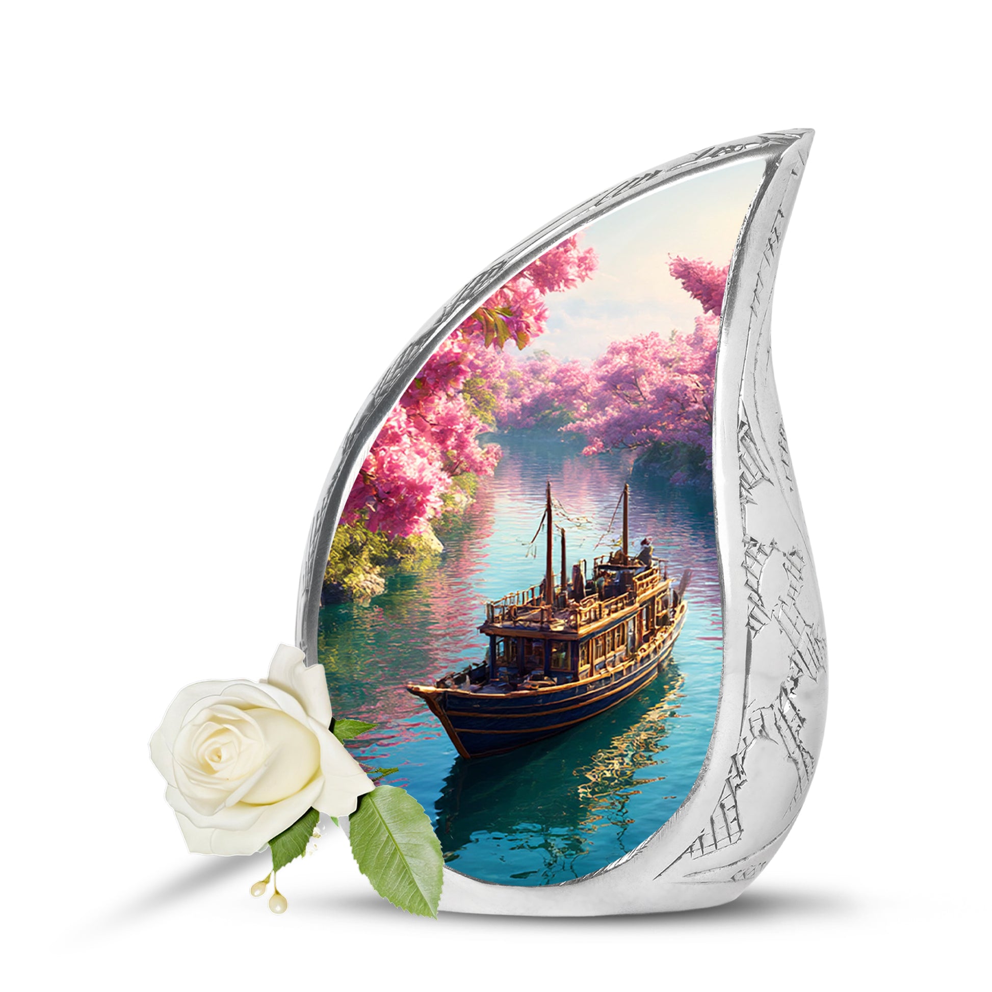 Personalized Pink Sovereign Boat Cremation Urns for Human Ashes - 10-inch, 200 cu in - Karyliz