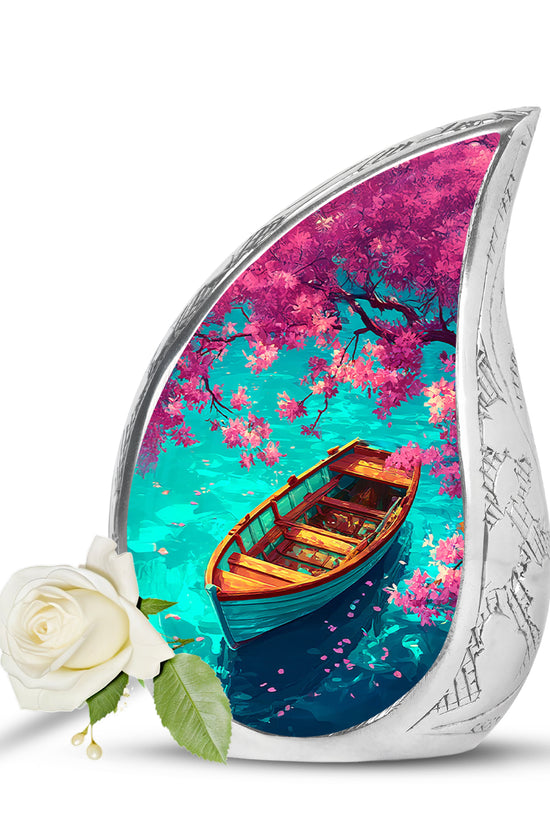 Teal Beloved Boat Cremation Urns for Human Ashes - 10-inch, 200 cu in - Karyliz