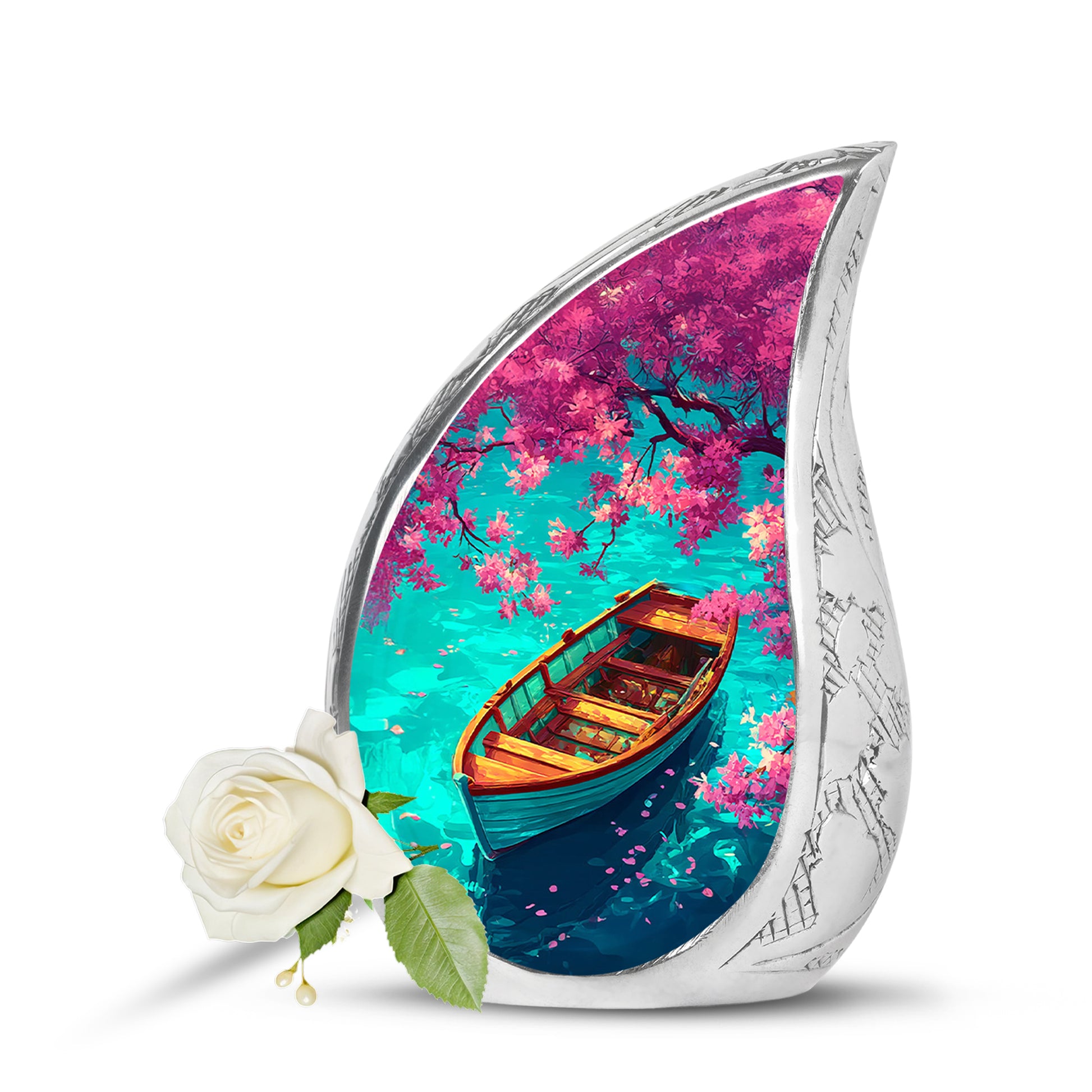 Teal Beloved Boat Cremation Urns for Human Ashes - 10-inch, 200 cu in - Karyliz