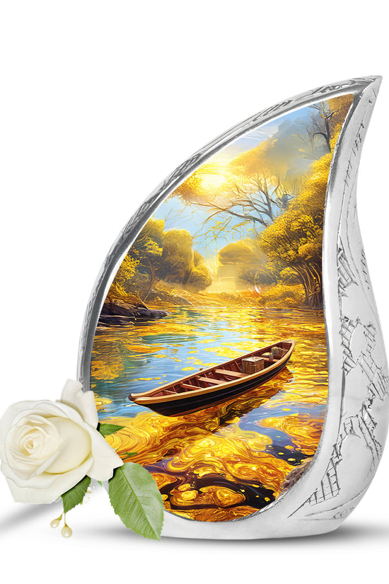 Inspiring Gold Boat Benediction Urn for Human Ashes - 10-inch, 200 cu in - Karyliz