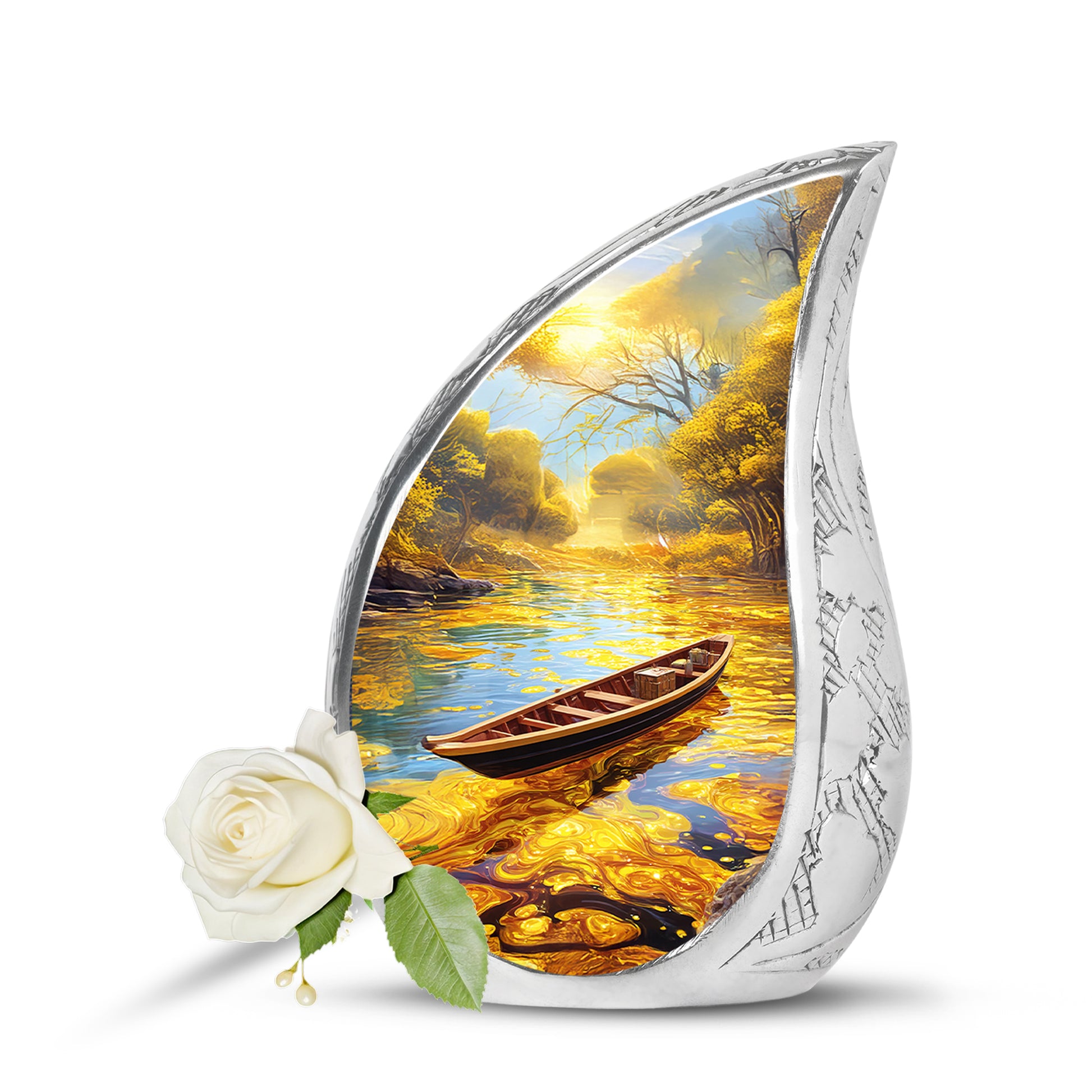Inspiring Gold Boat Benediction Urn for Human Ashes - 10-inch, 200 cu in - Karyliz