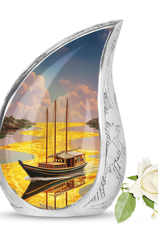 Gold Boat Cremation Urns - Imperial Remembrance 10-inch, 200 cu in - Karyliz