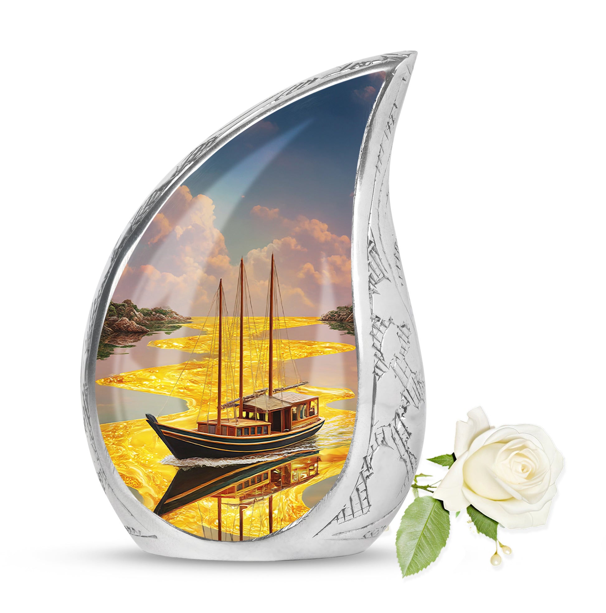 Gold Boat Cremation Urns - Imperial Remembrance 10-inch, 200 cu in - Karyliz