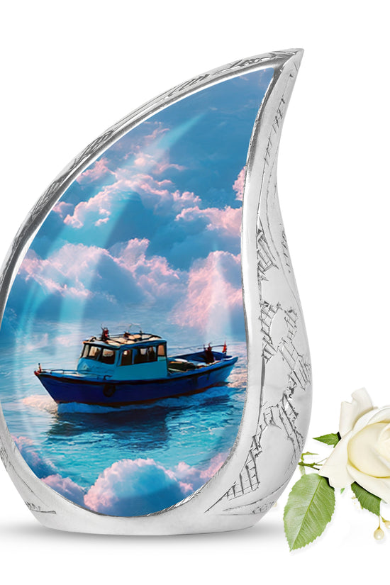 Blue Boat Legacy Cremation Urns for Human Ashes - 10-inch, 200 cu in - Karyliz