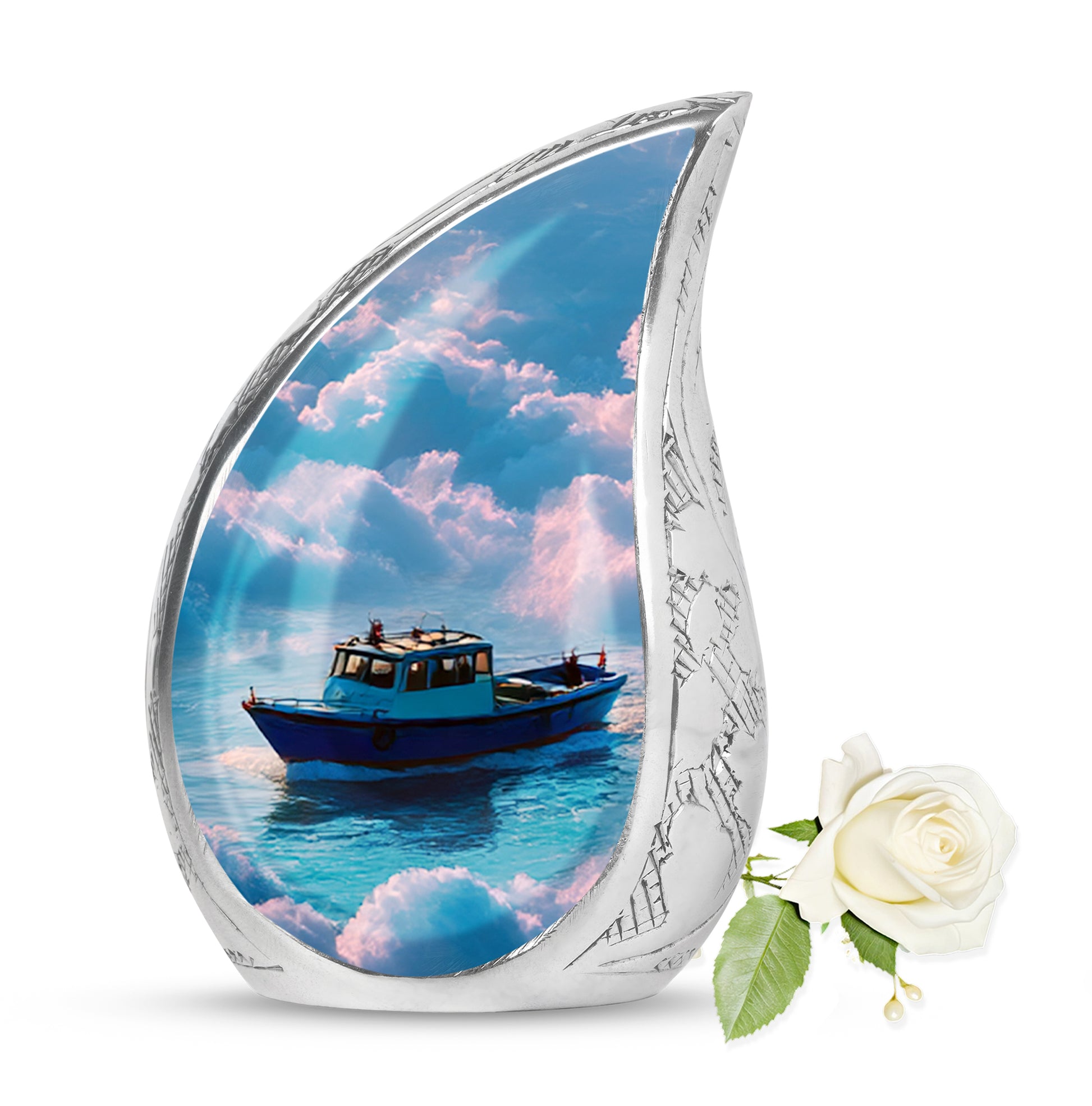 Blue Boat Legacy Cremation Urns for Human Ashes - 10-inch, 200 cu in - Karyliz