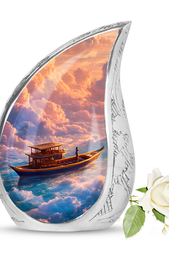 Graceful Red Boat Commemoration Urn for Human Ashes - 10-inch, 200 cu in - Karyliz