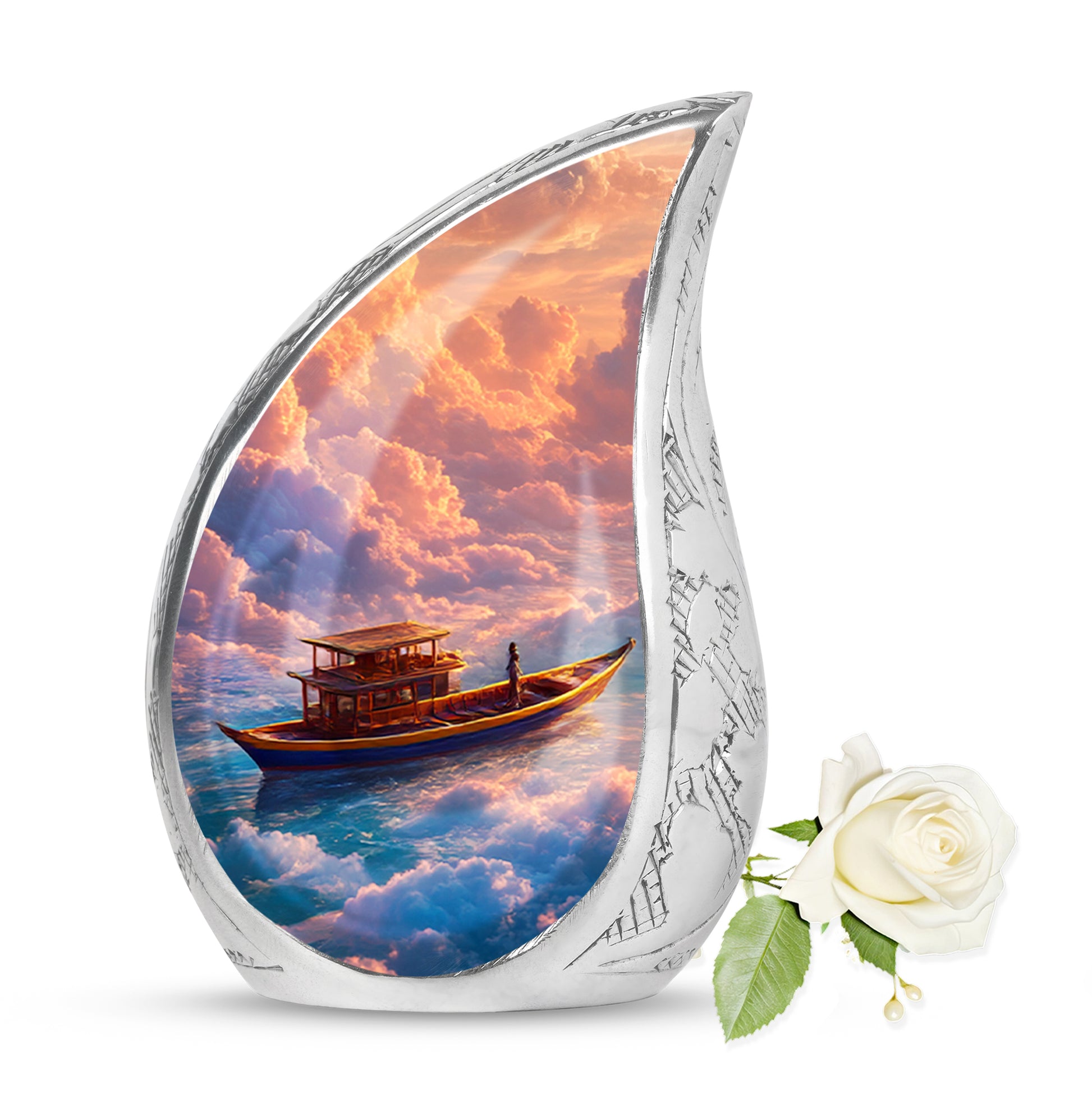 Graceful Red Boat Commemoration Urn for Human Ashes - 10-inch, 200 cu in - Karyliz