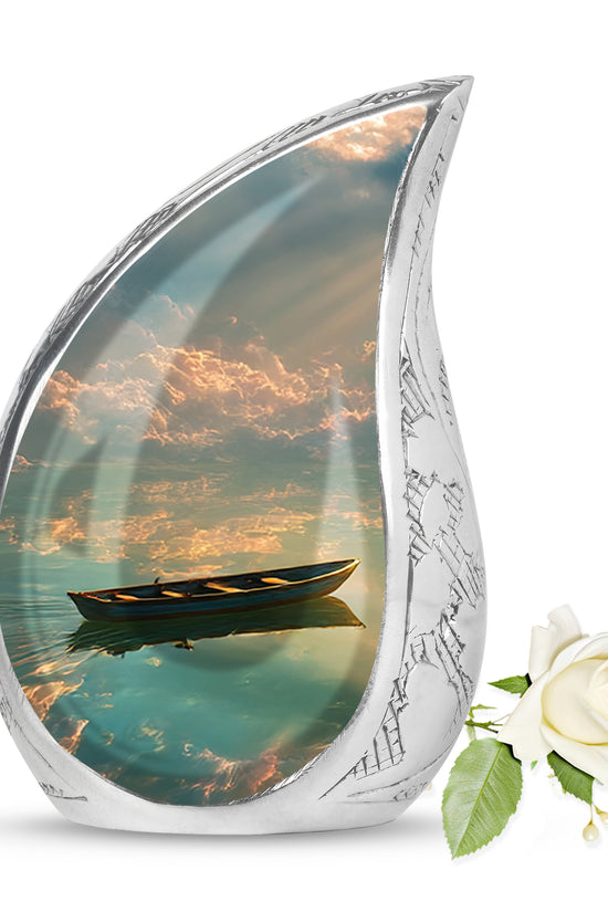 Ethereal Boat Memorial Cremation Urns - Black 10-inch, 200 cu in - Karyliz