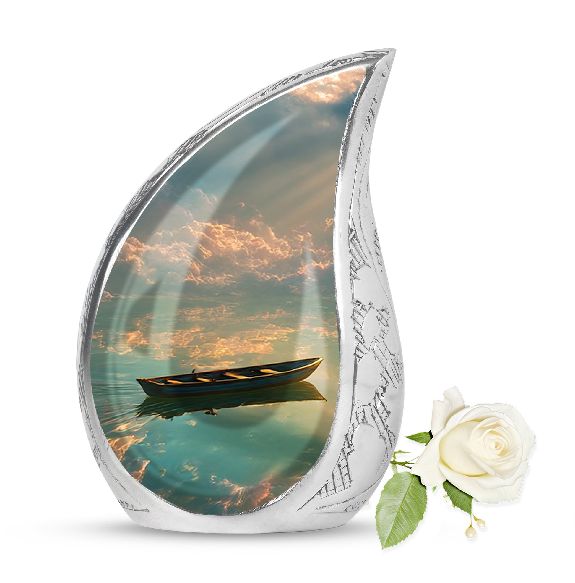Ethereal Boat Memorial Cremation Urns - Black 10-inch, 200 cu in - Karyliz