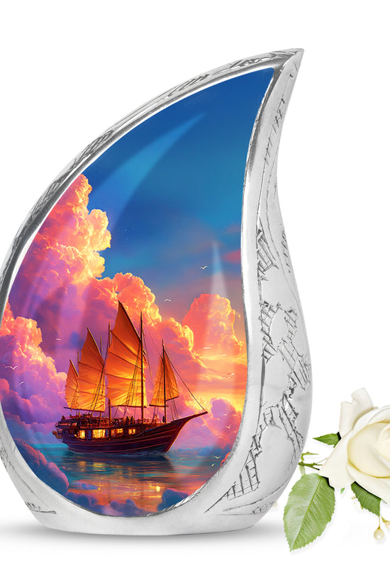 Personalized Boat Cremation Urns - Wondrous Blue 10-inch, 200 cu in - Karyliz