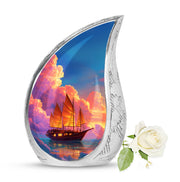 Personalized Boat Cremation Urns - Wondrous Blue 10-inch, 200 cu in - Karyliz