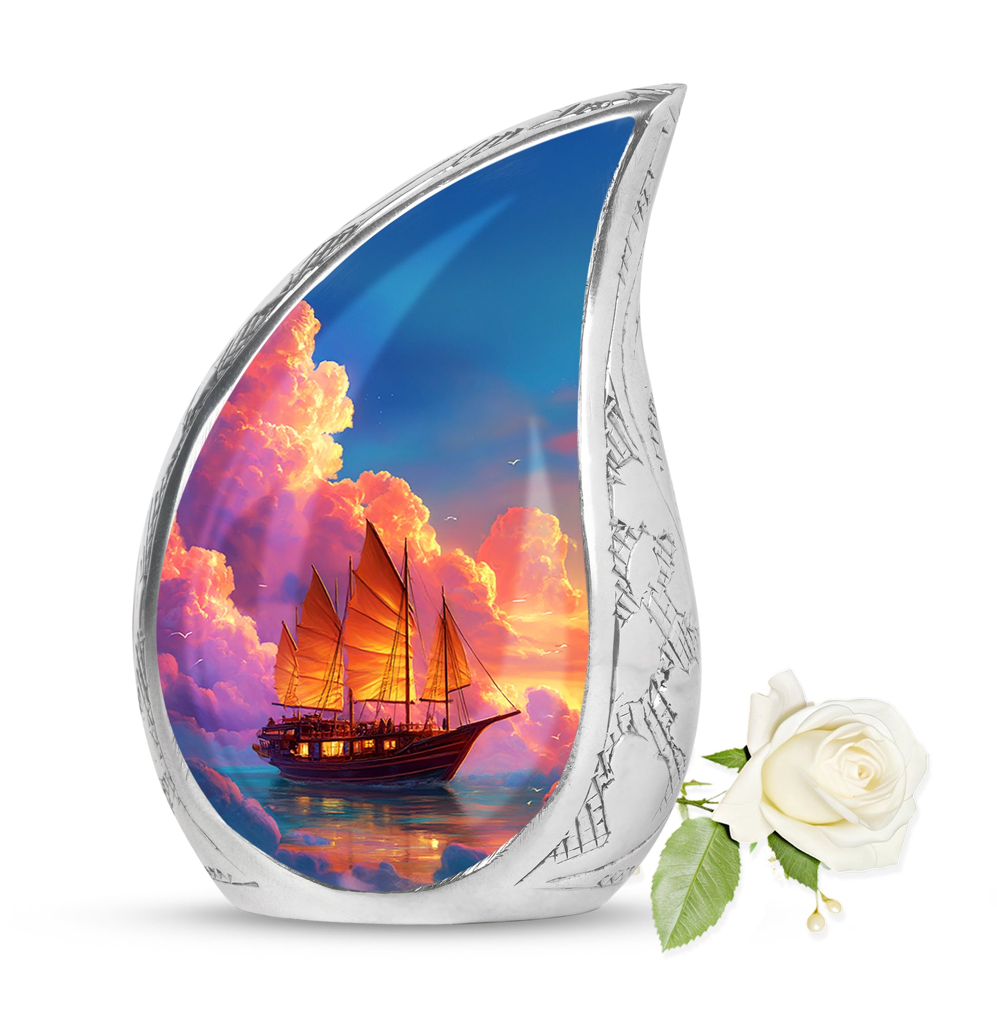 Personalized Boat Cremation Urns - Wondrous Blue 10-inch, 200 cu in - Karyliz