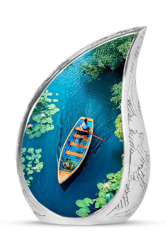 Dignified Teal Boat Cremation Urn for Ashes - 10-inch, 200 cu in - Karyliz