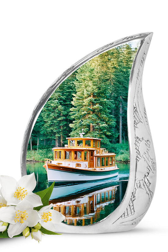 Teal Venerable Boat Cremation Urns for Human Ashes - 10-inch, 200 cu in - Karyliz