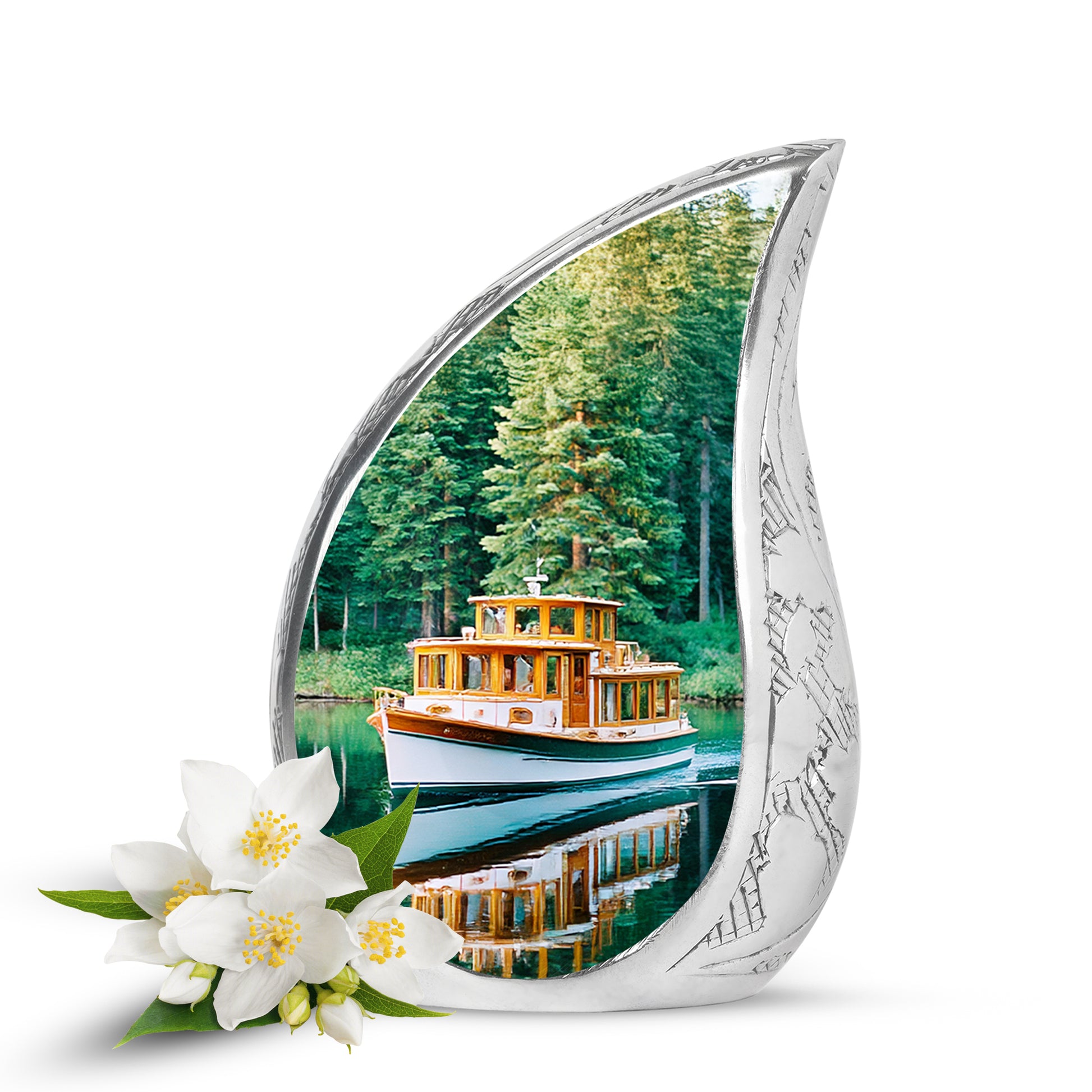 Teal Venerable Boat Cremation Urns for Human Ashes - 10-inch, 200 cu in - Karyliz