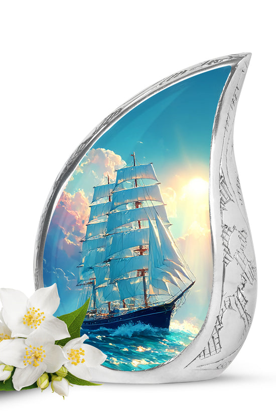 Personalized Boat Cremation Urns - Tranquil Teal 10-inch, 200 cu in - Karyliz