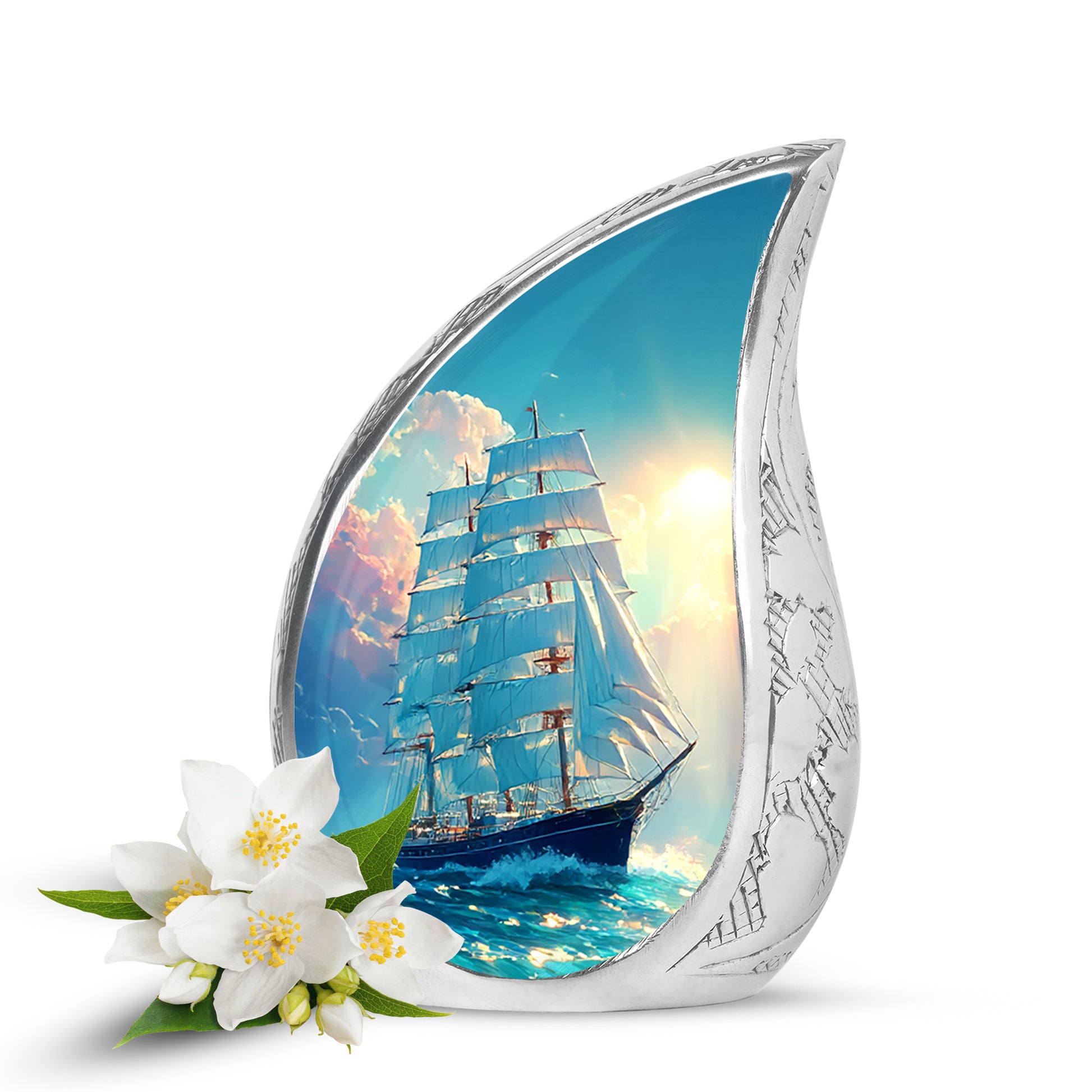 Personalized Boat Cremation Urns - Tranquil Teal 10-inch, 200 cu in - Karyliz