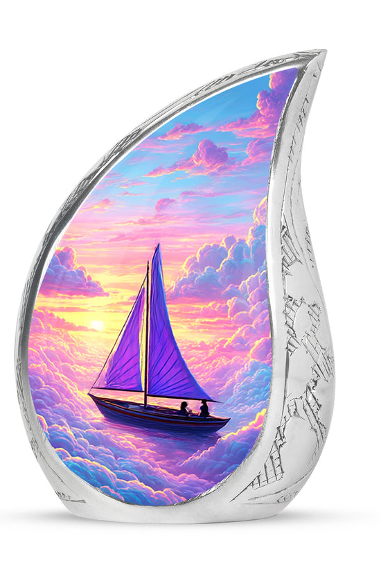 Blue Treasured Boat Cremation Urns for Human Ashes - 10-inch, 200 cu in - Karyliz