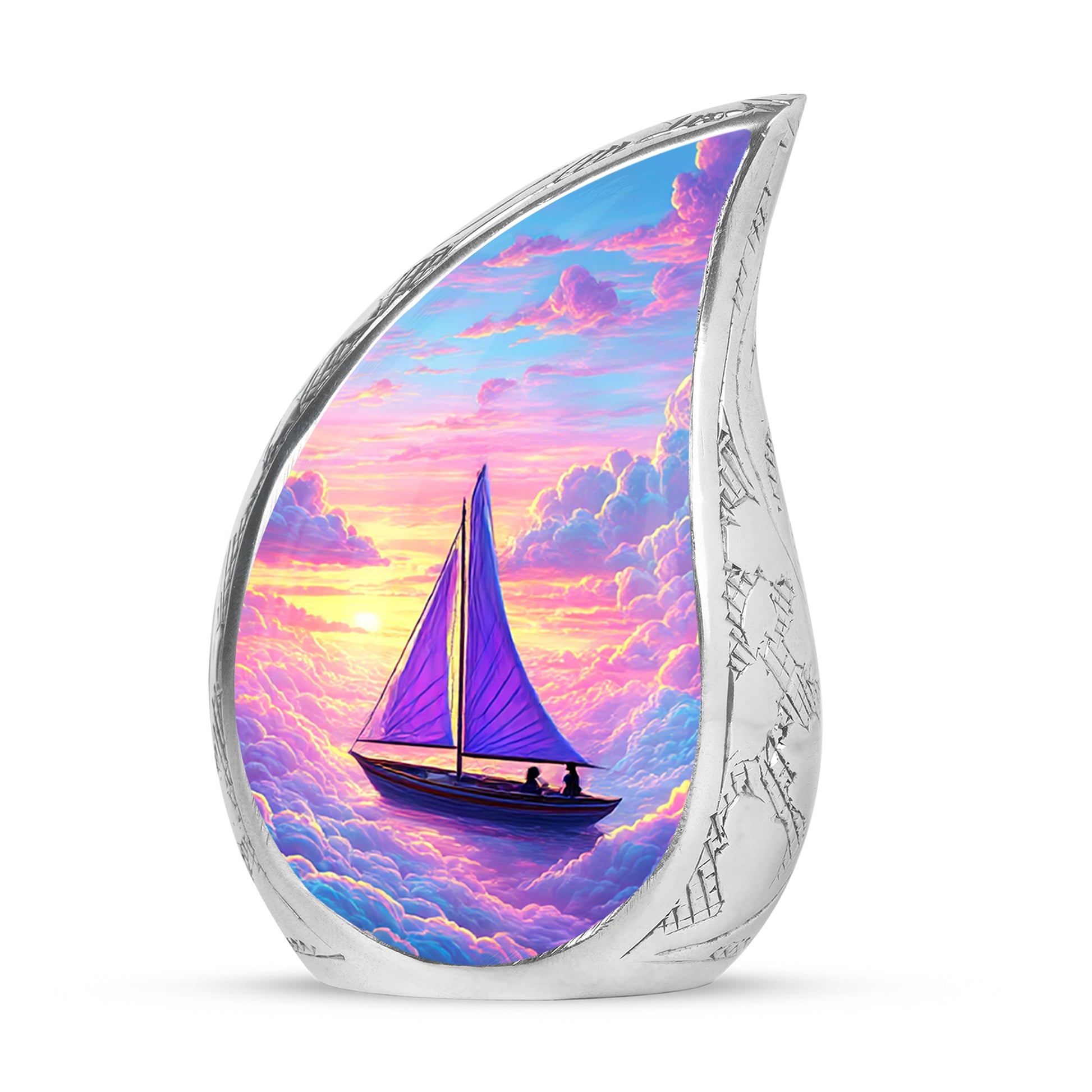 Blue Treasured Boat Cremation Urns for Human Ashes - 10-inch, 200 cu in - Karyliz
