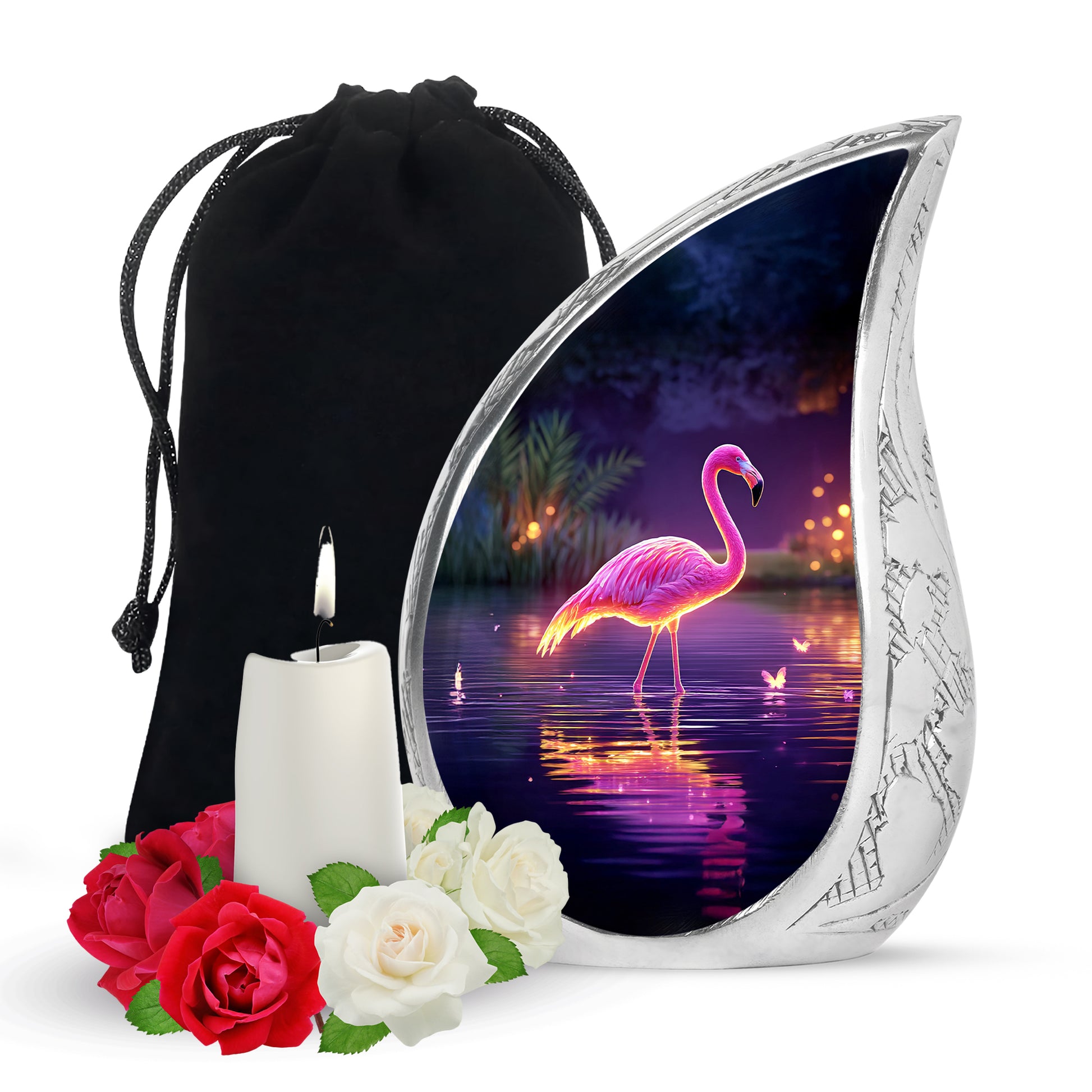 Pink Flamingo Memorial Urn - NIght Scenic Cremation Urns For Ashes