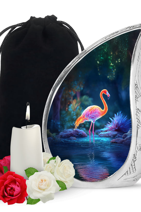 Flamingo In River Scenic Urn - Blue Memorial Urns For Human Ashes