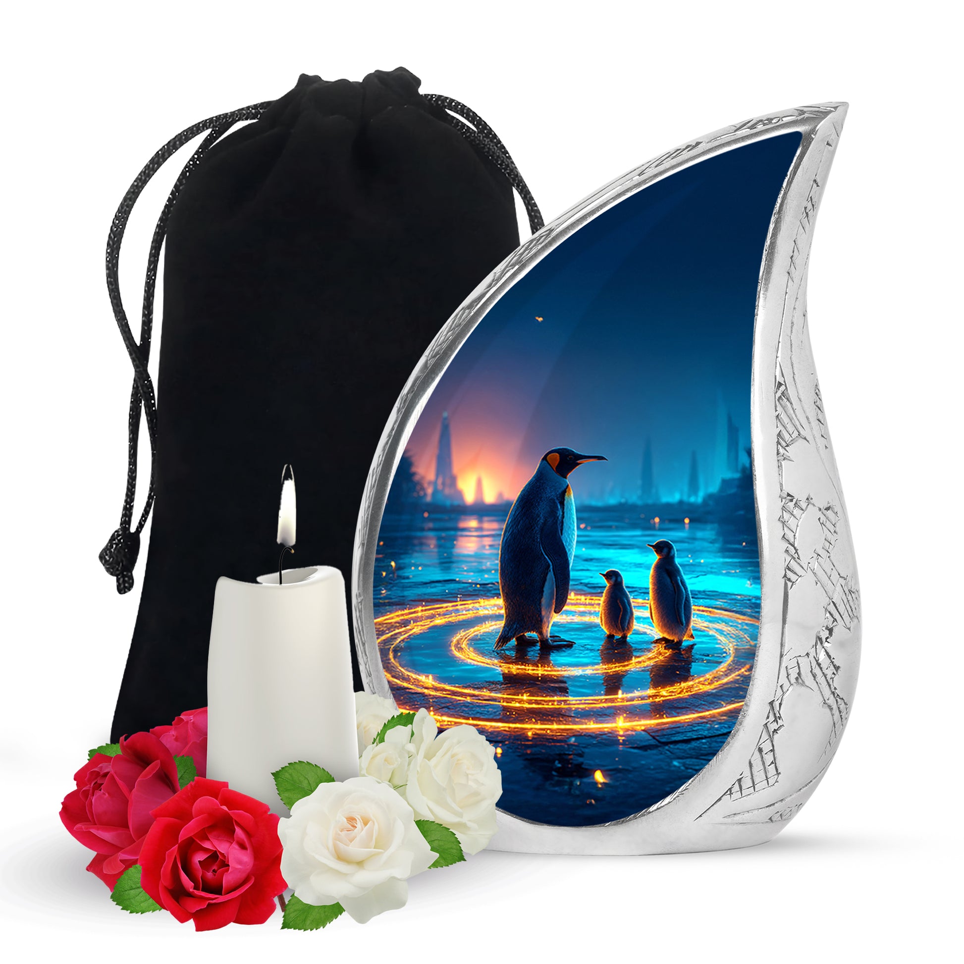 Penguin Night Glow Creamtion Urn - Elegant Funeral Urn For Ashes