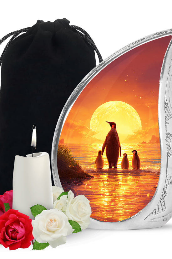 Penguin Family Funeral Urn - Sunset Cremation Urn For Loved Ones