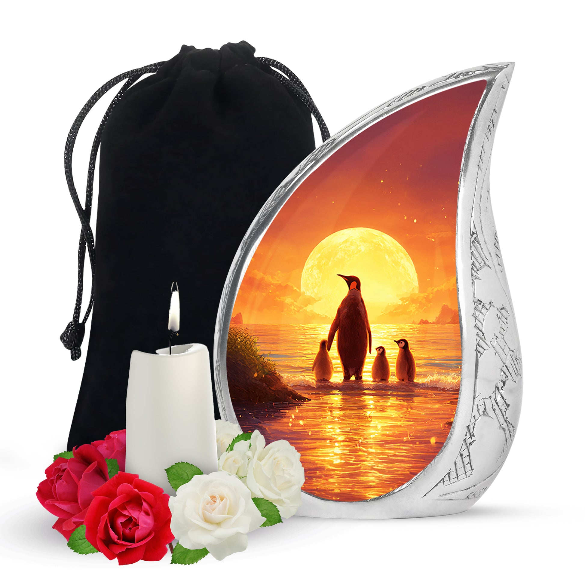 Penguin Family Funeral Urn - Sunset Cremation Urn For Loved Ones