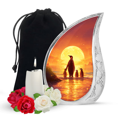 Penguin Family Funeral Urn - Sunset Cremation Urn For Loved Ones